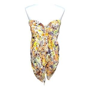 Y2K strapless mini dress French connection xs neon bright animal print festival